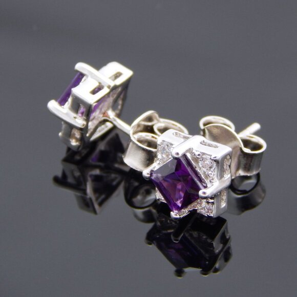 Genuine Amethyst Cushion Cut Earrings in 925 Sterling Silver - Picture 3 of 6